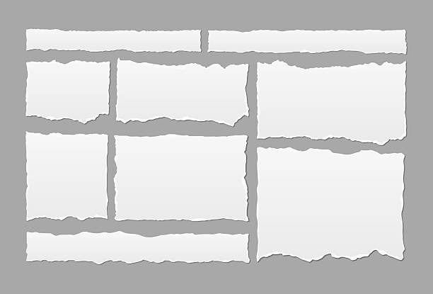 White paper rips, torn page pieces and scrap shreds, notebook ripped note strips, vector. White torn paper sheets or memo notepad scraps from copybook, ragged page rips and torn pieces