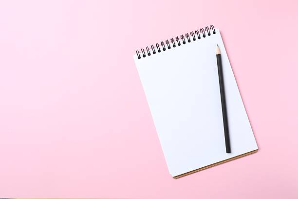 istock Flat lay with pencil and notebook on color background, top view 2253037543