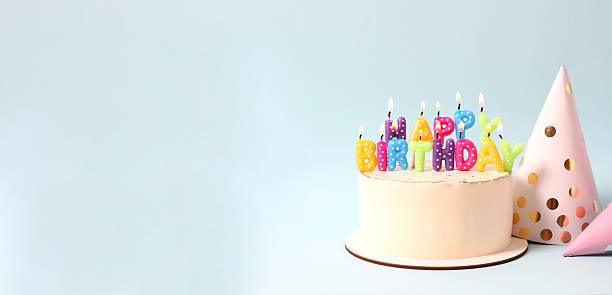 istock Birthday cake with candles on blue background 2253037582