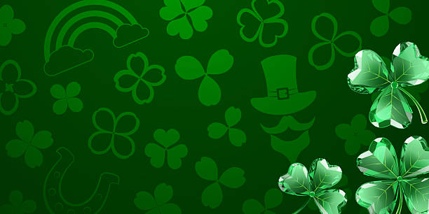 istock Green shamrocks and leprechaun hat on dark green background. 2253037642