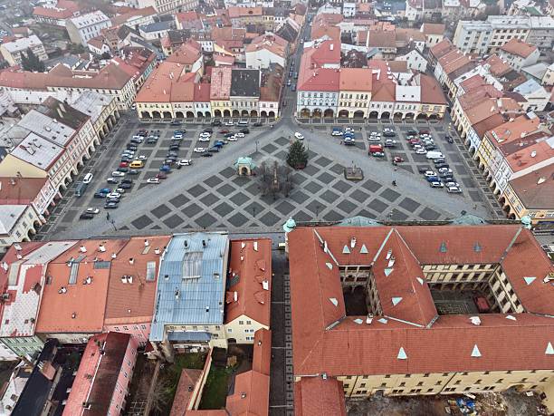 istock Overhead View Depicting Triangular Central Courtyard With Parked Vehicles And Surrounding Buildings 2253041598