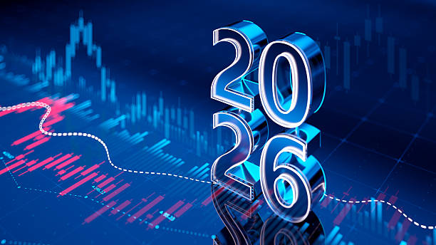 istock 2026 numbers sign on digital display background. Business data. E-commerce. 2253044633