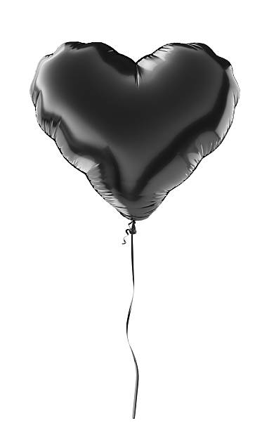 3d render Shiny Black foil balloon in the shape of a Heart, photographed against a clean white background. Ideal for birthday, holiday, or event designs. Clipping path