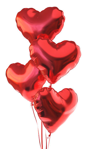3d render Shiny Red foil balloons in the shape of a Heart, photographed against a clean white background. Ideal for birthday, holiday, or event designs. Clipping path