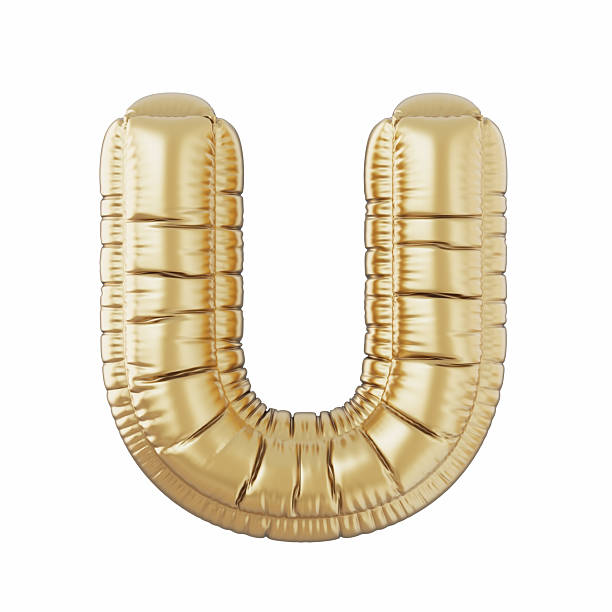 Gold Colored Letter U Balloon Isolated On White Background