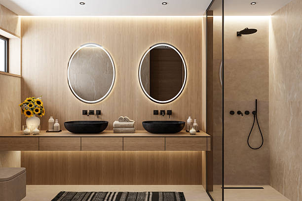 istock Japandi Spa Bathroom Interior with Pine Wood and Beige Natural Stone Spa Elements Day Scene 2253054184