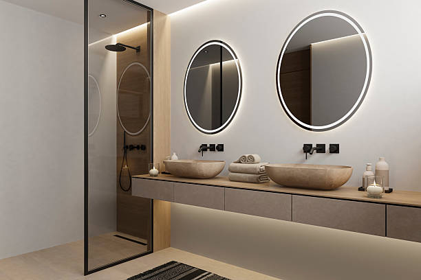 istock Minimalist Bathroom with Scandinavian Japandi Spa Aesthetic 2253054190