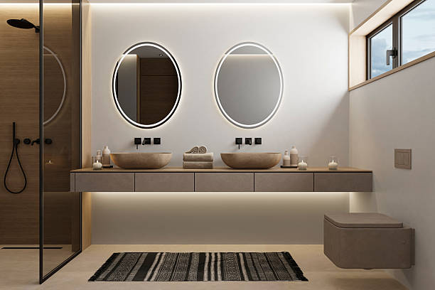 istock Minimalist Bathroom with Scandinavian Japandi Spa Aesthetic 2253054519
