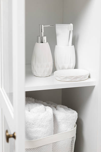 istock Different personal care products and bath accessories in bathroom vanity 2253063988