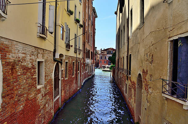 An image of a small canal and houses in Venice, Italy