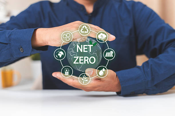 istock Climate Natural Environment Center Concept. Businessman holding Net zero icons. innovation warming 2050 alternative. Carbon offset In principle process extracting greenhouse. 2253066433