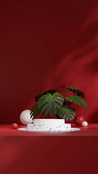 istock rendering 3d empty mockup terrazzo texture curved cylinder in portrait sphere backdrop 2253066803