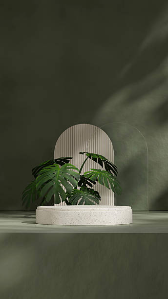 istock in portrait arch backdrop, rendering 3d mockup scene ceramic texture curved cylinder 2253066840