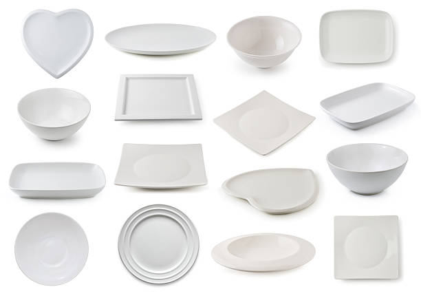 white ceramics plate and bowl isolated on white background