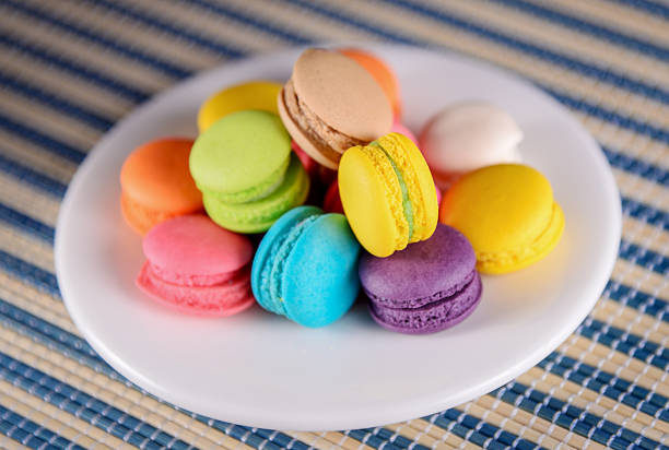 Colorful macaroons. Sweet macarons on background