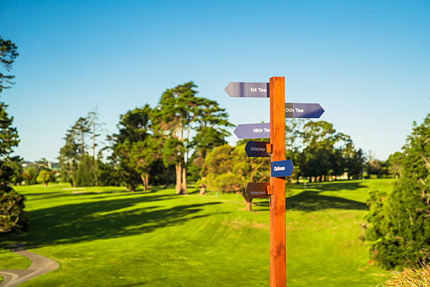 Wooden arrow sign pointing destination  PATAGONIA, ARGENTINA  against clear blue sky with copy space available. Travel destination concept  image