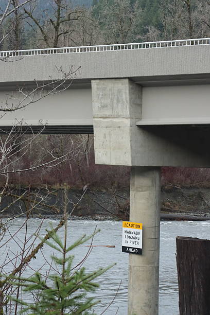 Unusual warning sign for rafters on a river in the Olympic National Park