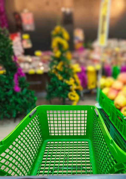 Christmas shopping with decorations on the background . High quality photo