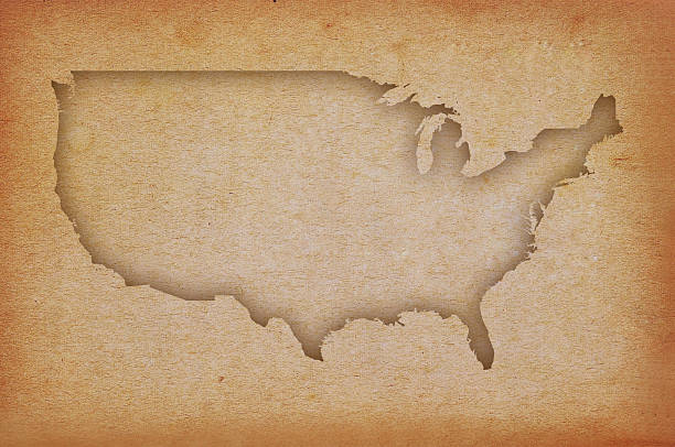 Closeup of an old restored pink map of the United States, showing Illinois, Iowa, Indiana, Kentucky, and Missouri.