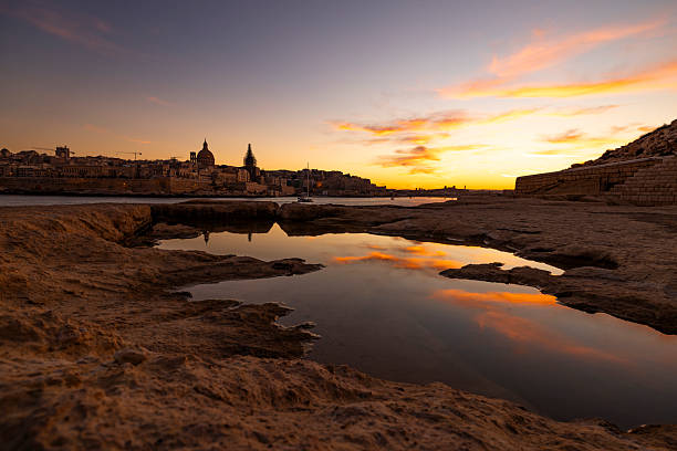 Sunset Reflection Over the Historic Skyline of Valletta, Malta