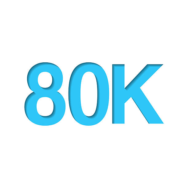 istock 80K, 80000 - Eighty thousand. Icon cut out on white paper with blue background 2253101152