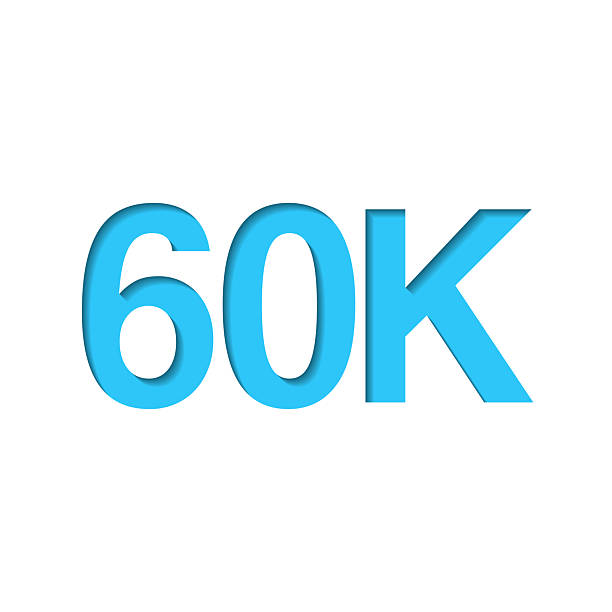 istock 60K, 60000 - Sixty thousand. Icon cut out on white paper with blue background 2253101584