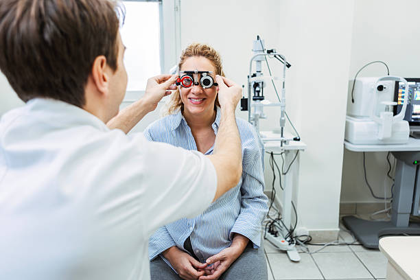 istock Eye Health Check with Trial Frame in Clinic 2253105908