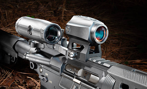 istock Magnifier swung out from behind a red dot optic on an AR-15 2253109369