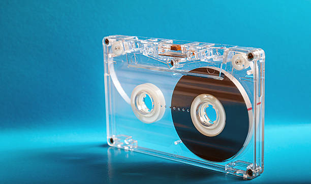 istock Vintage Clear Cassette Tape on turquoise background 2253110860