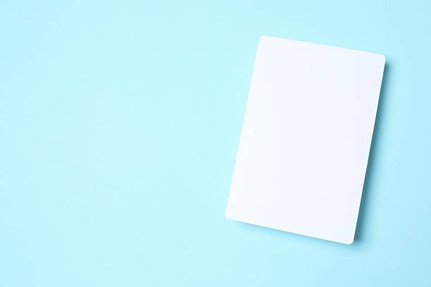 White paper card on blue background