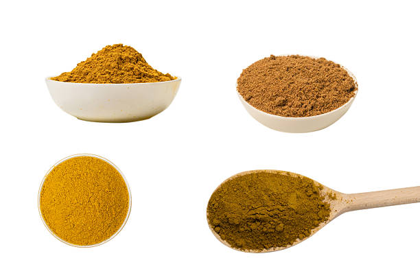 Curry powder in a bowl isolated on white background.