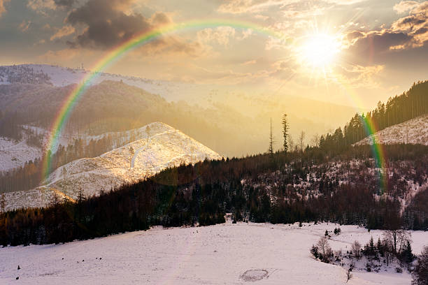 Landscape with wide open space in winter time