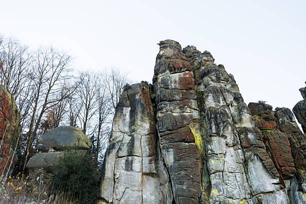 Large rocky rocks. Rocks of rocks. Gray moss-covered rocks