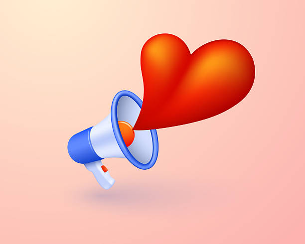 istock Megaphone with a heart icon for a romantic announcement isolated on a light background. Vector 3D illustration. 2253121577