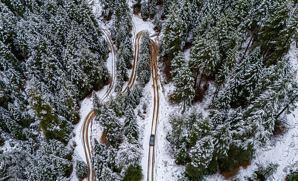 4X4 Off Road Vehicles driving on a snowy mountain road