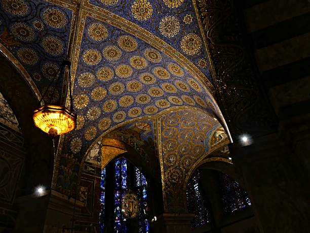Interior of the Aachen Cathedral shows an unusual amount of gold and the Byzantine-style mosaics