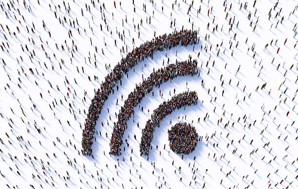istock Human Crowd Forming Wi-Fi Symbol On White Background 2253131817