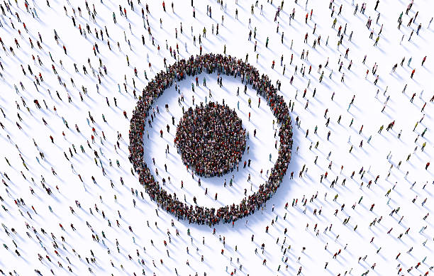 istock Human Crowd Forming A Target Symbol On White Background 2253131922