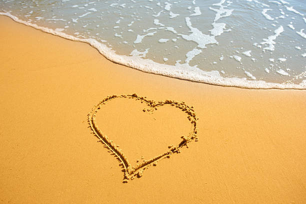 Heart drawn in the sand of sea beach