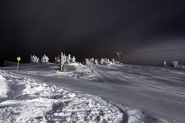istock Ski resort trail illuminated at night 2253136235
