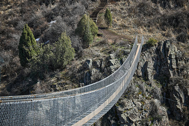 istock Sky Bridge in Chunkurchak Gorge, Kyrgyzstan. Suspension excursion bridge 2253136549