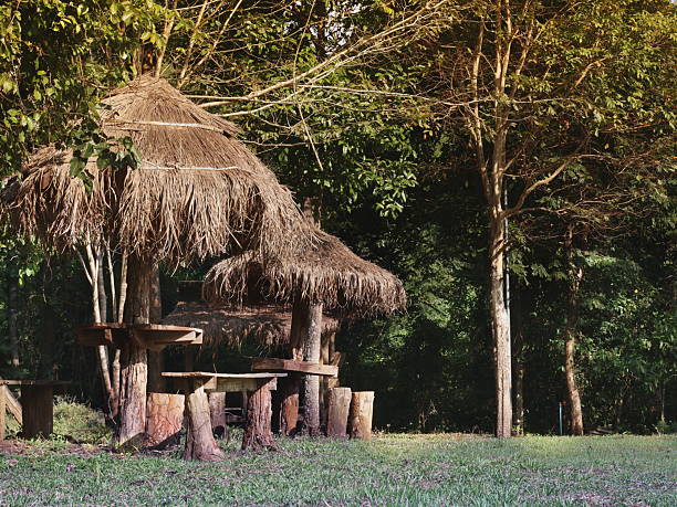 istock A thatched-roof gazebo with seating for relaxation. 2253137068
