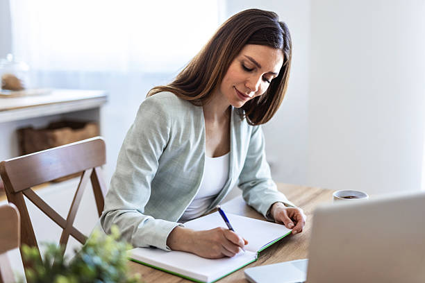 istock Remote work from home, thinking and woman with planning, writing and copywriting. Person, freelancer and journalist with pc, brainstorming and creativity with ideas, solution and decision for project. 2253148618