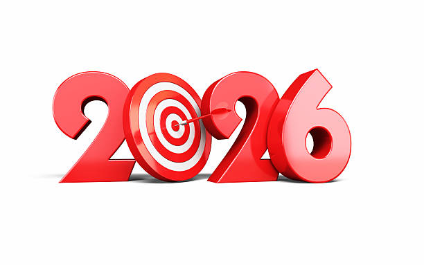 istock New Year 2026 Red Metallic and Dartboard Hit the Target at 12, Object + Shadow Path 2253151090