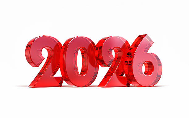 3d render New Year 2026 Red Glass Cover, Object + Shadow Clipping Path, Christmas, Celebration, Noel concepts, Object + Shadow Clipping Path