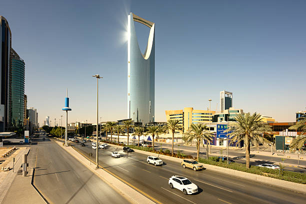 istock Kingdom Centre skyscraper shining over Riyadh city street 2253153799
