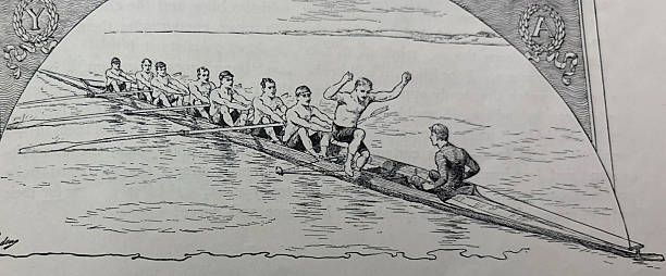 istock Antique illustration - group of men rowing in a sculling boat 2253155555