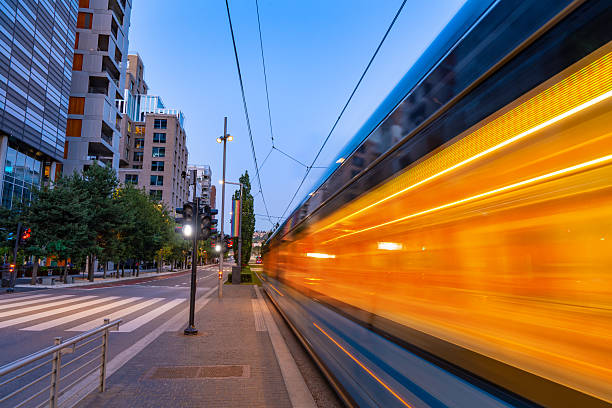istock Blue tram at sunset on Dronning Eufemias gate in downtown Oslo 2253162943