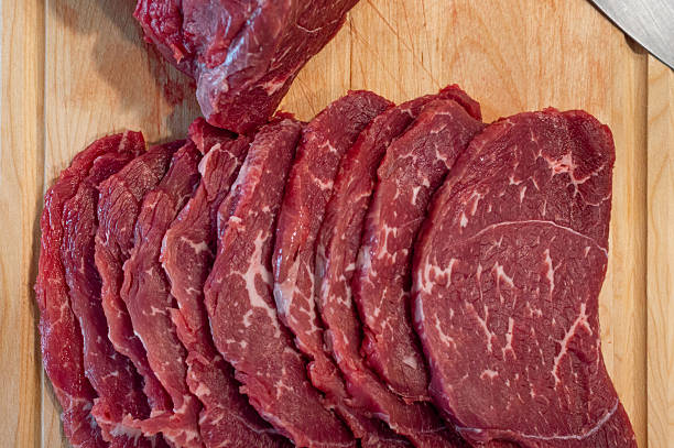Close-Up of Fresh Raw Beef Steak with Knife
