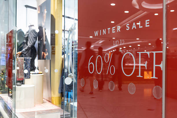 istock Red Store Window Sign With Sixty Percent Off Discount 2253171339